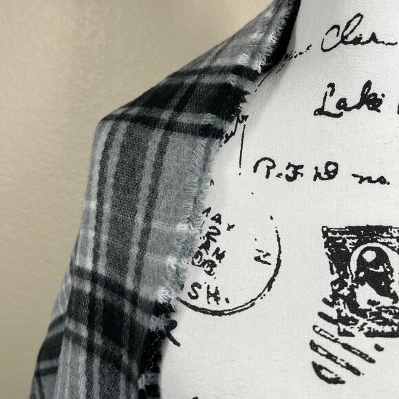 Zara Black Plaid Long Scarf Shawl Super Soft Long Thin Scarf Preppy baddie work - Picture 6 of 12